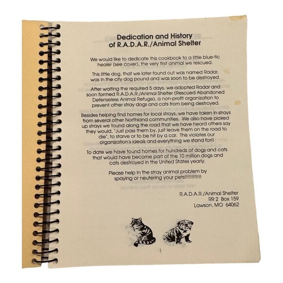 RADAR Animal Shelter Cookbook Spiral Bound Vintage 1980s Lawson MO - Picture 3 of 9